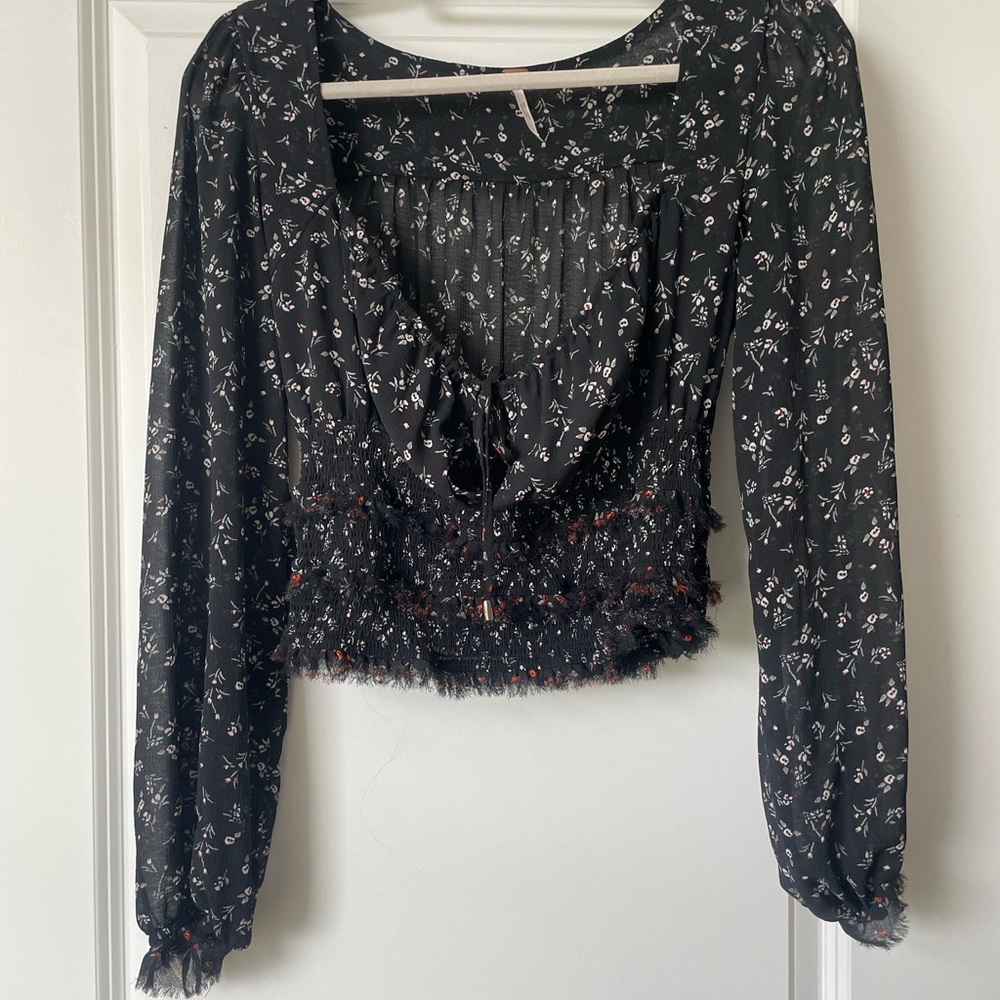 Free People Black Floral Women's Top